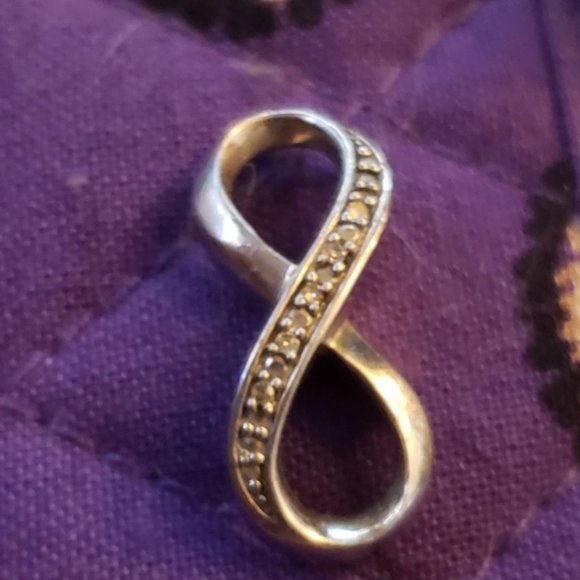 925 K Sterling Silver with Diamonds Infinity Charm Pendant - Picture 2 of 4